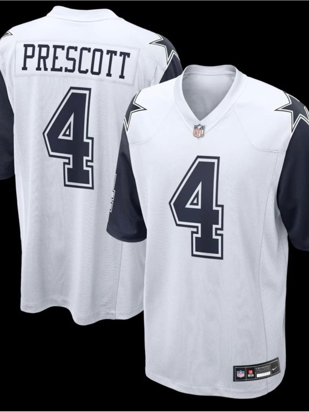 NFL Dallas Cowboys Dak Prescott #4 White and Navy Men's Jersey